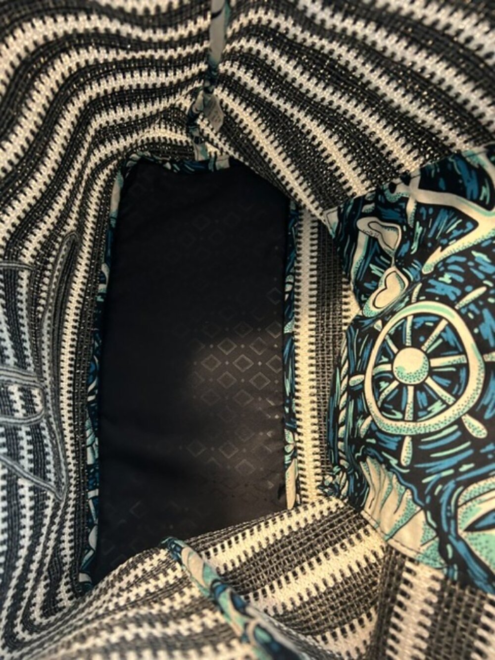Vera Bradley Shore Enough Sailboat Straw Tote Beach Bag Navy/White Stripe - Picture 3 of 6